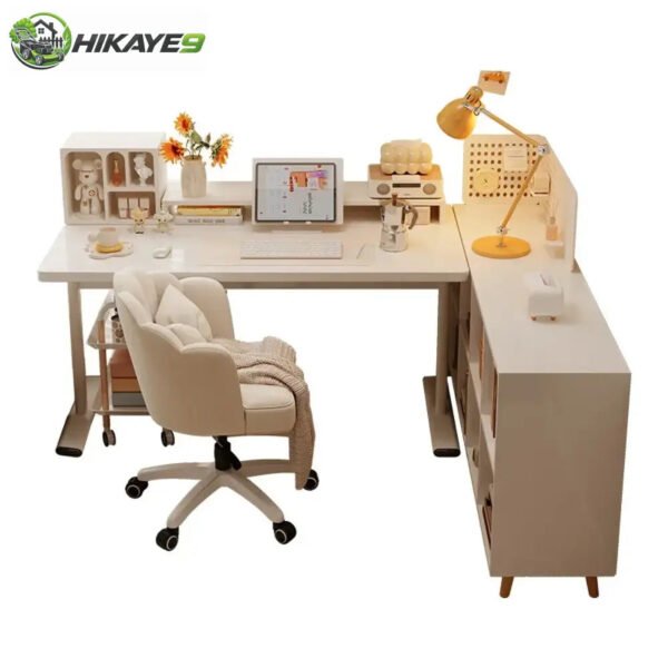 Desk Student Household Computer Desk Desktop Bedroom Table L-shaped Study Writing Table with Bookshelf Table