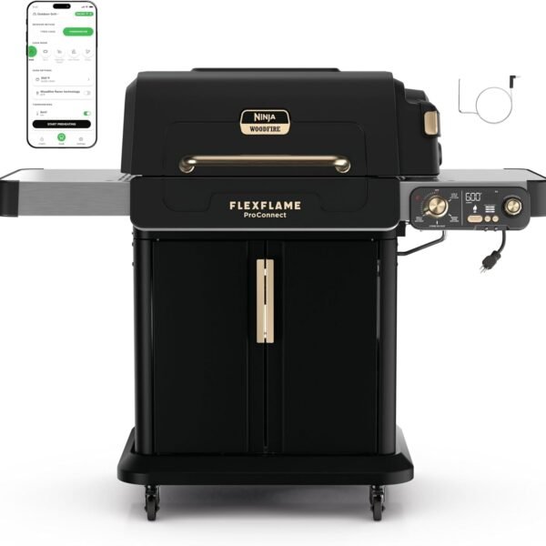Ninja FlexFlame ProConnect Grill & Smoker - 5-in-1 Smart Cooking System with App Control & 600°F Precision - PG305
