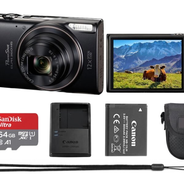 Canon PowerShot ELPH 360 HS A 20.2MP Digital Camera, Black Bundle