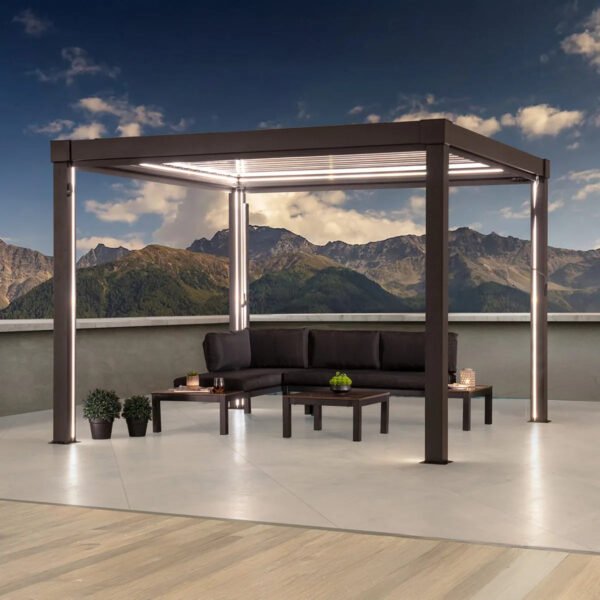 Sunjoy 3m x 3m or 3m x 4m Electric Louvered Pergola with Solar LED Lights